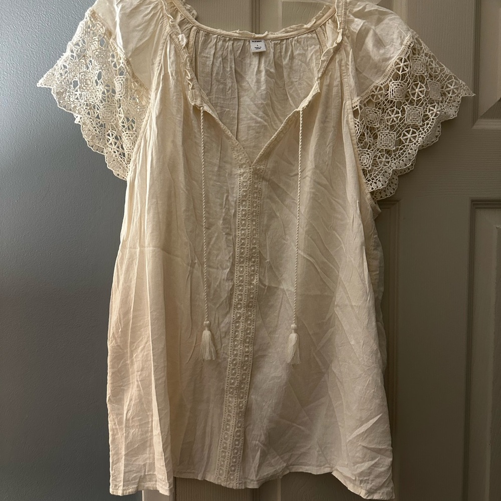 Cream Lace Sleeve Women's Top